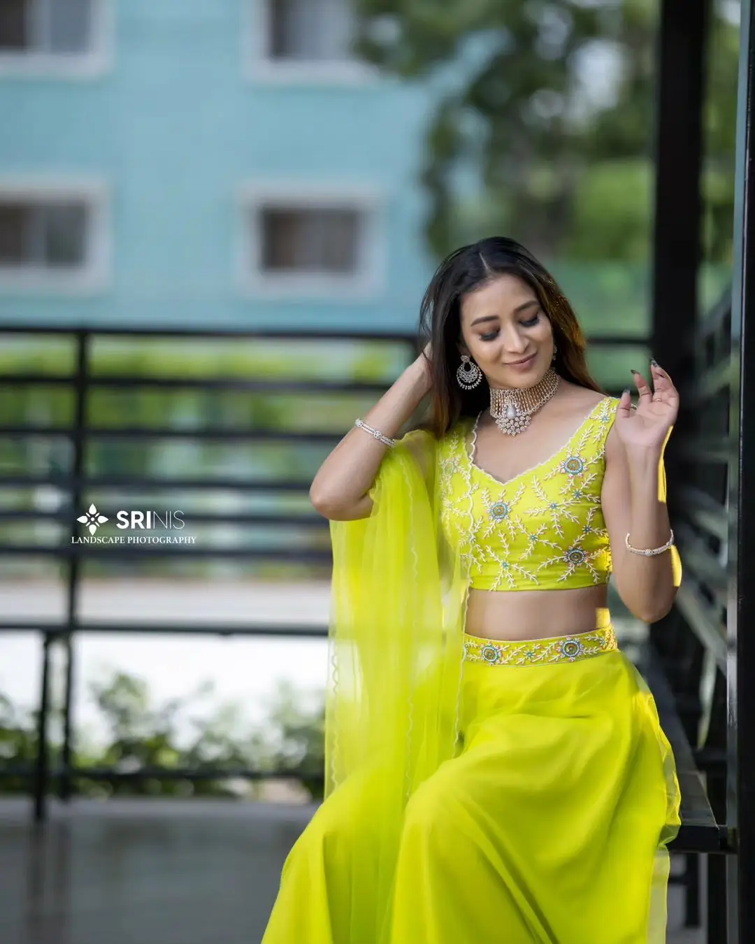 ETV Actress Bhanu Sri in Beautiful Lemon Green Lehenga Choli